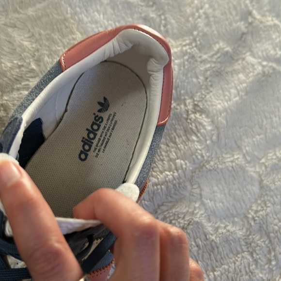Adidas Gazelle Suede Blue w/Pink & White Stripes Sneakers - Picture 5 of 16